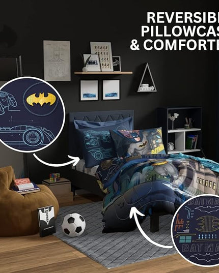 Franco Kids Bedding Super Soft Comforter and Sheet Set, 4 Piece Twin Size, Batman - LeafyLoom