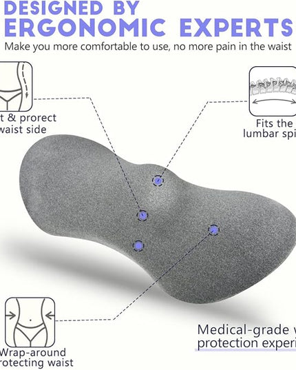 Lumbar Support Pillow, Lumbar Pillow for Low Back Pain Relief, Ergonomic Memory Foam Lumbar Pillow, Breathable & Detachable & Washable, Comfy Back Pillow for Office Chairs, Car Seats (Dk Grey, Cotton) - LeafyLoom