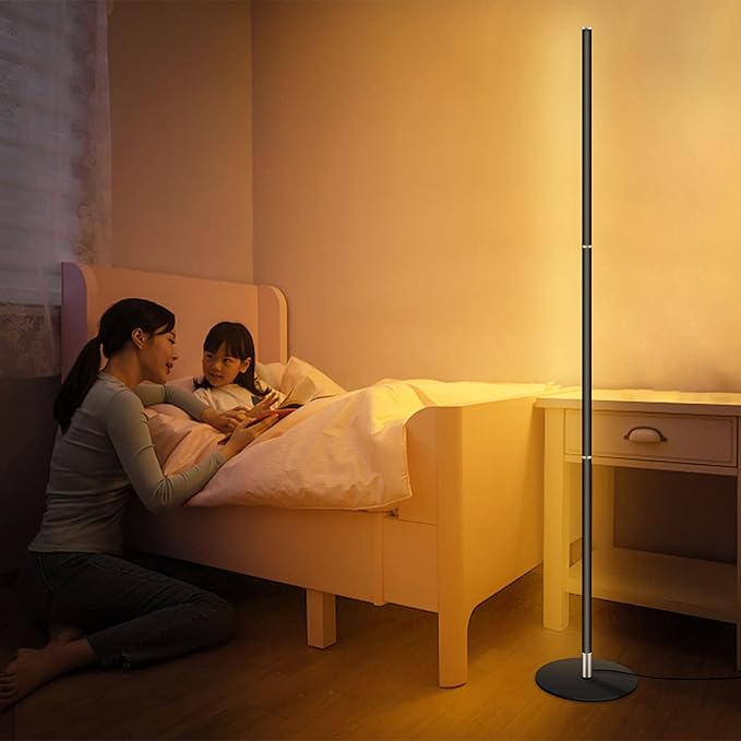 Modern Foor Lamp, Corner Lamp, Floor Lamp with Three Light Source, Led Floor Lamp with Remote & Touch Control, Black Standing Lamp for Bedroom, Livingroom, Ofiice - LeafyLoom
