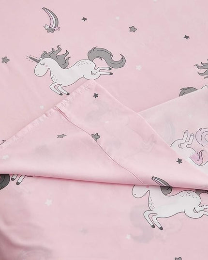 Uozzi Bedding Bed in a Bag 7 Pieces Queen Size Unicorn Pink with Rainbow Star - Soft Microfiber, Reversible Bed Comforter Set (1 Comforter, 2 Pillow Shams, 1 Flat Sheet, 1 Fitted Sheet, 2 Pillowcases) - LeafyLoom