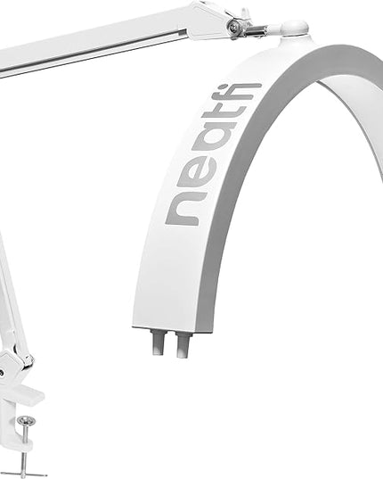 Neatfi Half Moon LED Table Lamp for Estheticians, Nail Tech, and Cosmetician for Nail Art, Facial, Waxing, Threading and Tattoo (with Clamp, White) - LeafyLoom