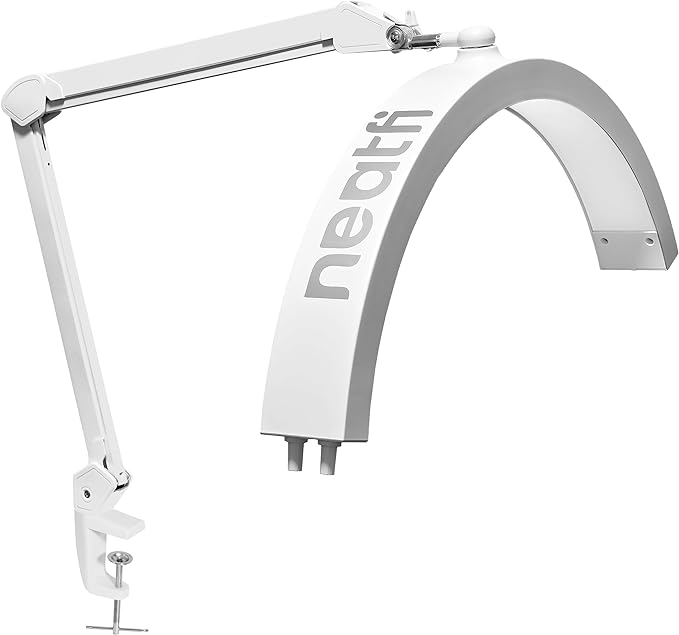 Neatfi Half Moon LED Table Lamp for Estheticians, Nail Tech, and Cosmetician for Nail Art, Facial, Waxing, Threading and Tattoo (with Clamp, White) - LeafyLoom