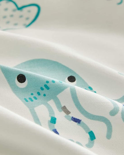 Joyreap 3pcs Premium Cotton Comforter Set for Kids Boys n Girls, Vibrant Ocean Theme Starfish Whale Crab Printed, Skin-friendly Breathable Bedding Comforter for All Season (Full/Queen, 88x88 inches) - LeafyLoom