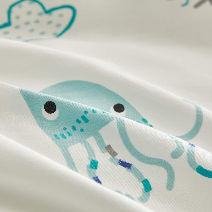 Joyreap 3pcs Premium Cotton Comforter Set for Kids Boys n Girls, Vibrant Ocean Theme Starfish Whale Crab Printed, Skin-friendly Breathable Bedding Comforter for All Season (Full/Queen, 88x88 inches) - LeafyLoom