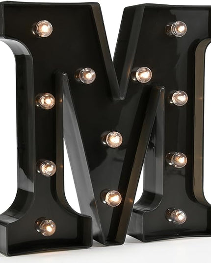 Light Up Black Alphabet Marquee Letters Sign LED Marquee Number Lights Sign for Night Light Home Bar Christmas Party Lamp Wedding Birthday Decoration M - LeafyLoom