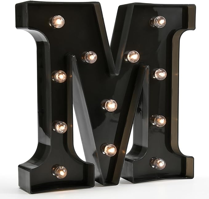 Light Up Black Alphabet Marquee Letters Sign LED Marquee Number Lights Sign for Night Light Home Bar Christmas Party Lamp Wedding Birthday Decoration M - LeafyLoom
