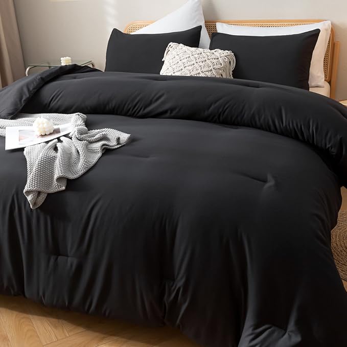 ROSGONIA California King Comforter Set Black, 3pcs (1 Boho Cal King Comforter & 2 Pillowcases), All Season Bedding Soft Bedspread Blanket Quilt - LeafyLoom