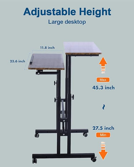 AIZ Double Adjustable Computer Desk Home Office Workstation with Rolling Wheels, Portable Laptop Table for Standing or Sitting, Adults or Children,Brown, Black & Yellow - LeafyLoom