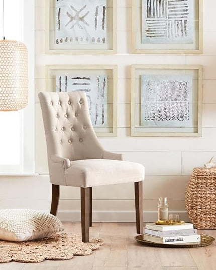 COLAMY Wingback Upholstered Dining Chairs Set of 4, Fabric Side Dining Room Chairs with Tufted Button, Living Room Chairs for Home Kitchen- Beige - LeafyLoom