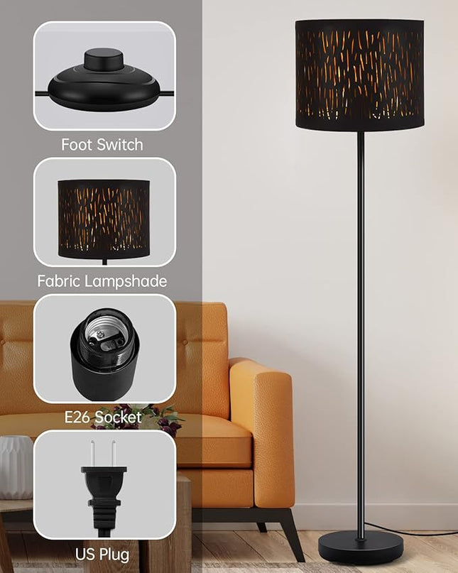 BoostArea Floor Lamp, Standing Lamp, 6W LED Floor Lamps with Black Lampshade, 2700K, Foot Switch, E26 Socket, 58" Tall Metal Pole Lamp, Simple Floor Lamps for Living Room/Bedroom/Farmhouse, Forest - LeafyLoom