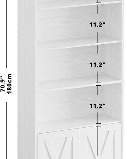IRONCK Industrial Bookshelves and Bookcases with Doors Floor Standing 6 Shelf Display Storage Shelves 70 in Tall Bookcase for Home Office, Living Room - LeafyLoom