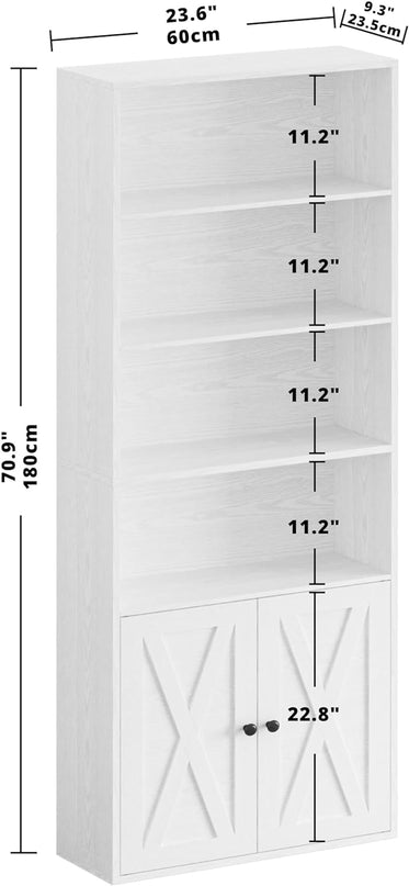 IRONCK Industrial Bookshelves and Bookcases with Doors Floor Standing 6 Shelf Display Storage Shelves 70 in Tall Bookcase for Home Office, Living Room - LeafyLoom