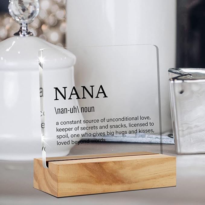 Grandma Gift Nana Gifts for Mother's Day Birthday, Nana Definition Desk Decor Grandmother Acrylic Desk Plaque Sign With Wood Stand Home Office Desk Sign Keepsake Present - LeafyLoom