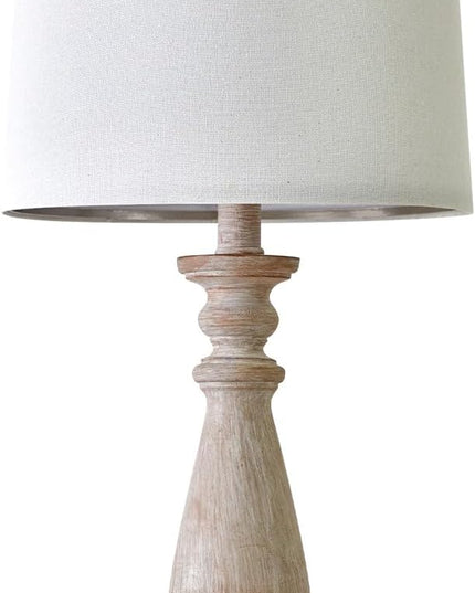 PORTRES 24.5" Mid Century Single Table Lamp for Living Room Farmhouse Linen Bedside Lamps for Bedroom Kids Room Dorm Office Rustic Lamps for End Table Nigntstand Resin - LeafyLoom