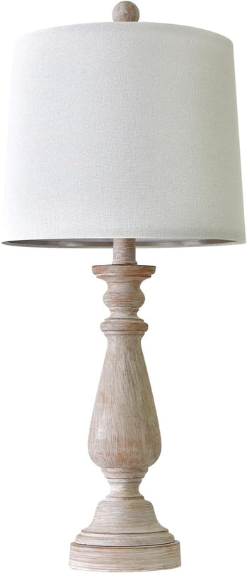 PORTRES 24.5" Mid Century Single Table Lamp for Living Room Farmhouse Linen Bedside Lamps for Bedroom Kids Room Dorm Office Rustic Lamps for End Table Nigntstand Resin - LeafyLoom