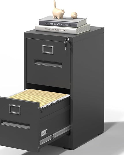 2 Drawer File Cabinet,Metal Filing Cabinets with Lock,Black Vertical File Cabinet for Home Office,Heavy Duty Metal Storage Cabinet for A4/Letter/Legal Size File,Assembly Required - LeafyLoom