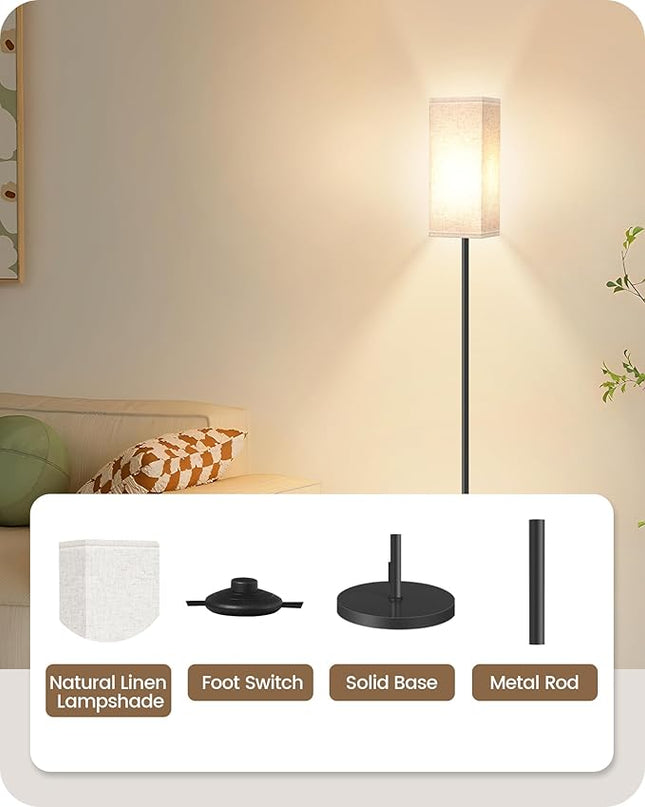 Floor Lamp, Pole Lamp with Foot Switch, Modern Standing Lamp Lampshade, Minimalist Freestanding Lamp (Bulb Not Included), for Living Room, Bedroom Office FCC Listed, Black and Beige E07LD05 - LeafyLoom