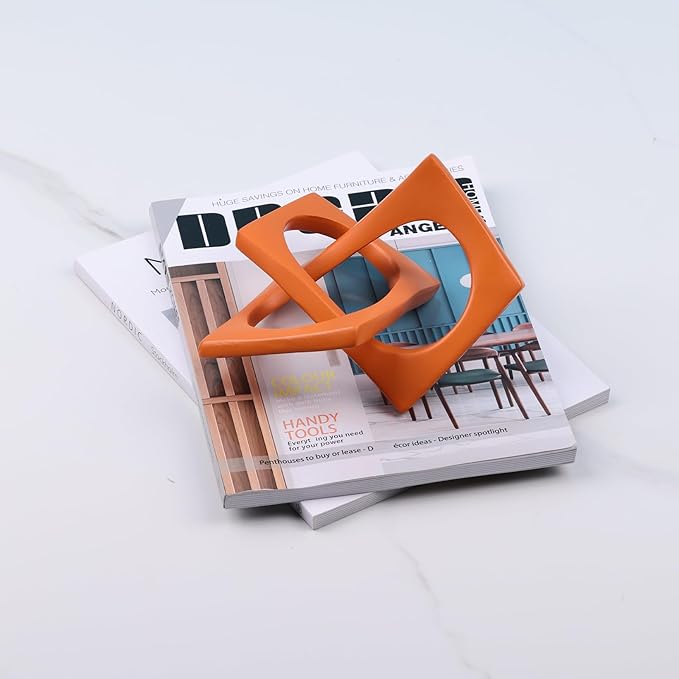 DOVDOV Geometric cube orange knot decorations, geometric sculptures, modern home decorations for home decor accents, dining tables, on shelves, consoles, entryway tabletop centrepieces - LeafyLoom