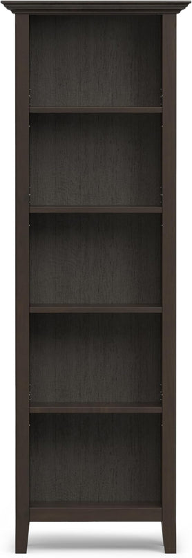 SIMPLIHOME Amherst SOLID WOOD Transitional 5 Shelf Bookcase for The Living, Study Room and Office, 24 inch, Hickory Brown - LeafyLoom