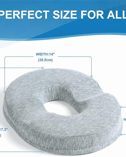 JEMA Donut Pillow, Tailbone Memory Foam Seat Cushion by Ergonomic Innovations for Sores, Coccyx, Sciatica, Pregnancy, Post Natal (Grey) - LeafyLoom