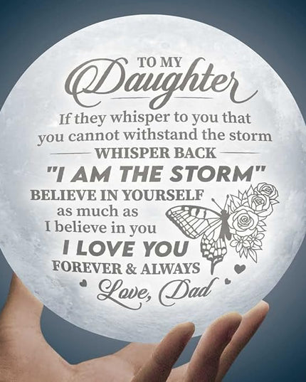Fathers Day, Birthday Day Gifts For Daughter from Dad, Birthday Decorations Indoor, Anniversary, Mothers Day Gifts For Daughter From Dad, Father Daughter Gifts For Her, Engraved Moon Lamp Night Light - LeafyLoom