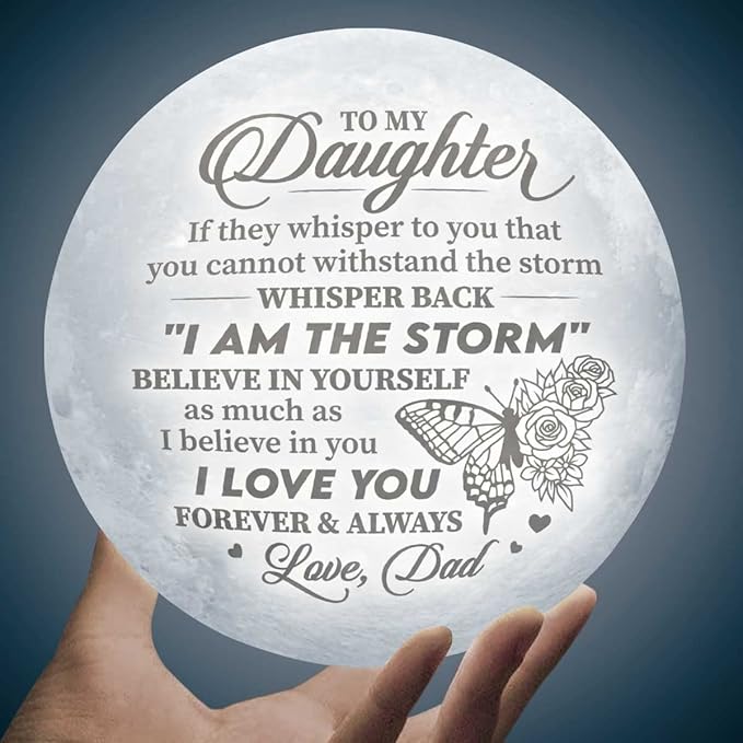 Fathers Day, Birthday Day Gifts For Daughter from Dad, Birthday Decorations Indoor, Anniversary, Mothers Day Gifts For Daughter From Dad, Father Daughter Gifts For Her, Engraved Moon Lamp Night Light - LeafyLoom