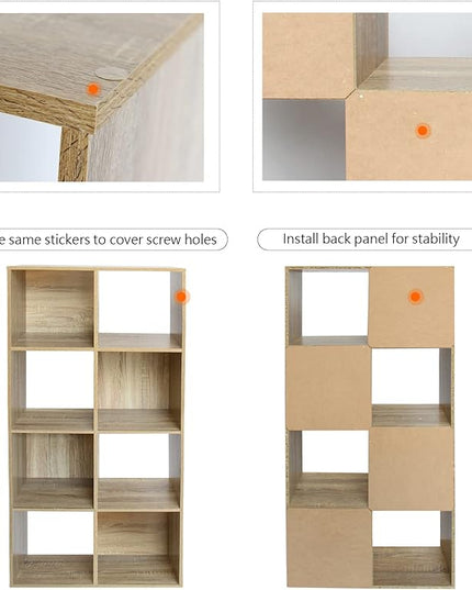 PACHIRA E-Commerce 8 Cube Storage Bookshelf, Unit Shelf, Wooden Closet Cabinet, Organizer Rack in Study, Oak - LeafyLoom