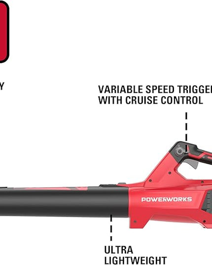 POWERWORKS XB 40V (120 MPH / 450 CFM) Cordless Axial Blower, 2Ah Battery and Charger Included BLP302 - LeafyLoom