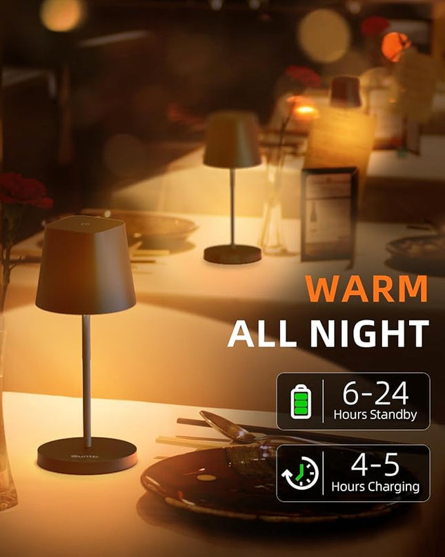 Quntis Cordless Table Lamp Set of 2, Rechargeable Battery Operated Lamp, Touch Control, Stepless Dimming Portable LED Desk Lamp for Restaurant, Patio, Outdoor, Coffee Shop - Carbon Black - LeafyLoom