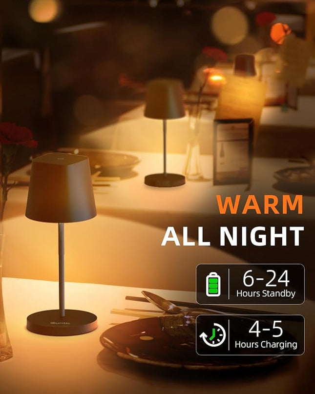 Quntis Cordless Small Table Lamp, Battery Powered Lamp Rechargeable Touch LED Desk Lamp with Dimmer for Restaurant/Bedroom/Bars/Outdoor Party/Camping/Coffee Shop Night Light, Carbon Black - LeafyLoom