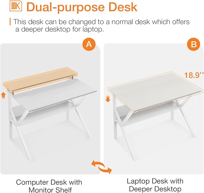 ODK Small Computer Desk, 27.5 inch Desk for Small Spaces with Storage, Compact Table with Monitor & Storage Shelves for Home Office, Modern Style Laptop Desk, Pure White - LeafyLoom