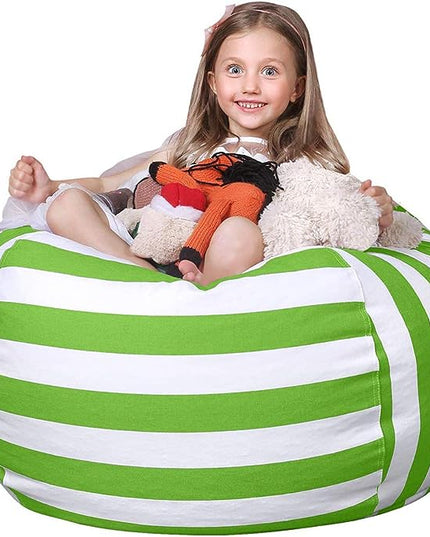 Wekapo Stuffed Animal Storage Bean Bag Chair Cover for Kids | Stuffable Zipper Beanbag for Organizing Children Plush Toys Large Premium Cotton Canvas (Green, X-Large) - LeafyLoom