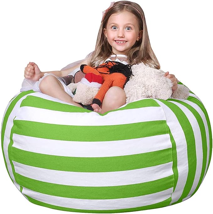 Wekapo Stuffed Animal Storage Bean Bag Chair Cover for Kids | Stuffable Zipper Beanbag for Organizing Children Plush Toys Large Premium Cotton Canvas (Green, X-Large) - LeafyLoom