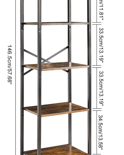 YMYNY Bookshelf, 5-Tier Ladder Shelf Organizer, Narrow Shelving Unit, Corner Storage Racks, Large Capacity Bookcase, for Home Office Living Room Balcony Bathroom, 57.7" H, Metal Frame,UHBC005H - LeafyLoom