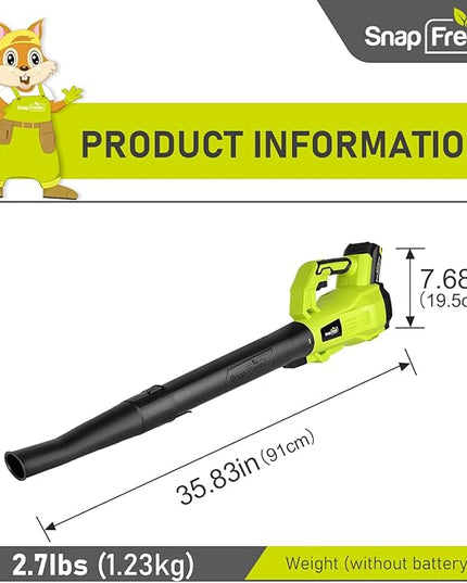 SnapFresh Cordless Leaf Blower - 180 CFM Leaf Blower with Battery & Charger, 2 Section Tubes, Free Control Speed,Lightweight, Electric Leaf Blower for Blowing Leaves, Lawn Care, Dust & Other Debris - LeafyLoom
