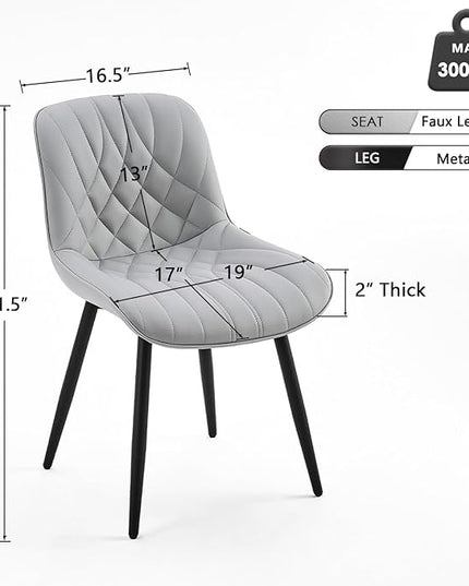 YOUNUOKE Dining Chairs Set of 2 Mid Century Modern Kitchen Chair Comfortable Upholstered Faux Leather Dinner Chairs for Kitchen Dining Room, Grey - LeafyLoom