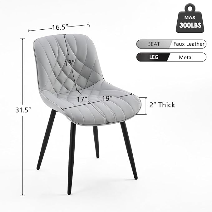 YOUNUOKE Dining Chairs Set of 2 Mid Century Modern Kitchen Chair Comfortable Upholstered Faux Leather Dinner Chairs for Kitchen Dining Room, Grey - LeafyLoom