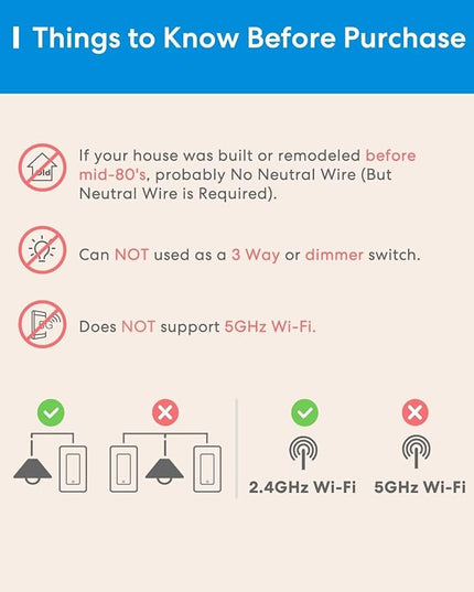 Meross Smart Light Switch Supports Apple Homekit, Siri, Alexa, Google Assistant & SmartThings, 2.4Ghz WiFi Light Switch, Neutral Wire Required, Single Pole, Remote Control Schedule, 2 Pack meross