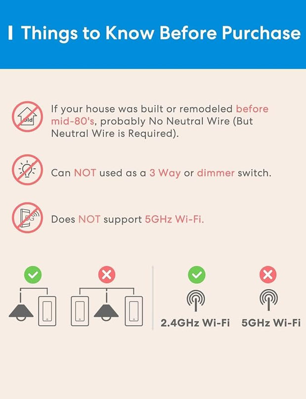 Meross Smart Light Switch Supports Apple Homekit, Siri, Alexa, Google Assistant & SmartThings, 2.4Ghz WiFi Light Switch, Neutral Wire Required, Single Pole, Remote Control Schedule, 2 Pack meross