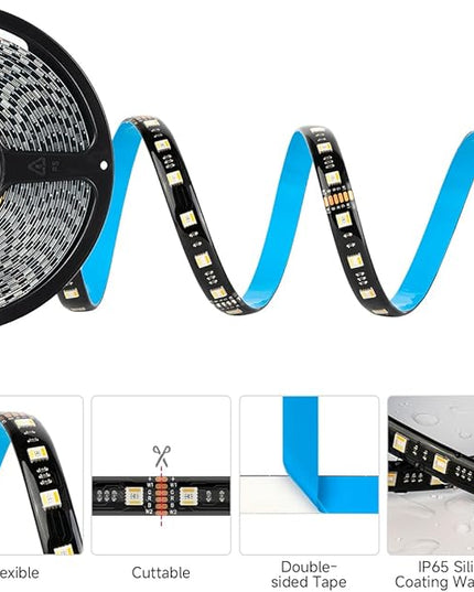BTF-LIGHTING RGBCCT 5 Colors in 1 LED 5050SMD RGBWW RGB+Dimmable Tunable Color Temperature 2700K-6500K 16.4ft 60LEDs/m 300LEDs DC12V Multi-Colored Lights IP65 for Decoration(No Adapter or Controller) BTF-LIGHTING