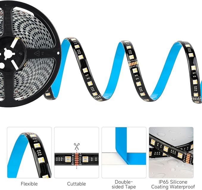BTF-LIGHTING RGBCCT 5 Colors in 1 LED 5050SMD RGBWW RGB+Dimmable Tunable Color Temperature 2700K-6500K 16.4ft 60LEDs/m 300LEDs DC12V Multi-Colored Lights IP65 for Decoration(No Adapter or Controller) BTF-LIGHTING