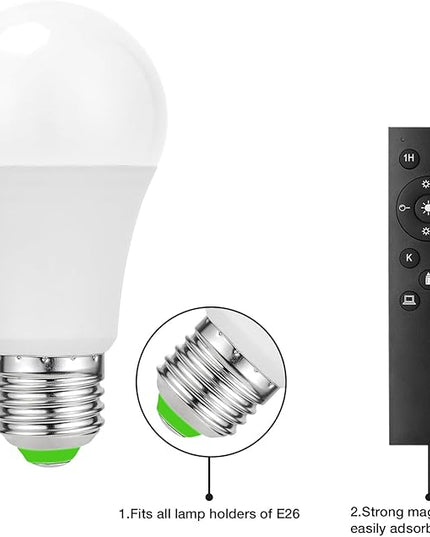 Ambimall 9W LED Light Bulbs with Remote Control, Stepless Dimmable 3000K-6000K,E26 Base - LeafyLoom