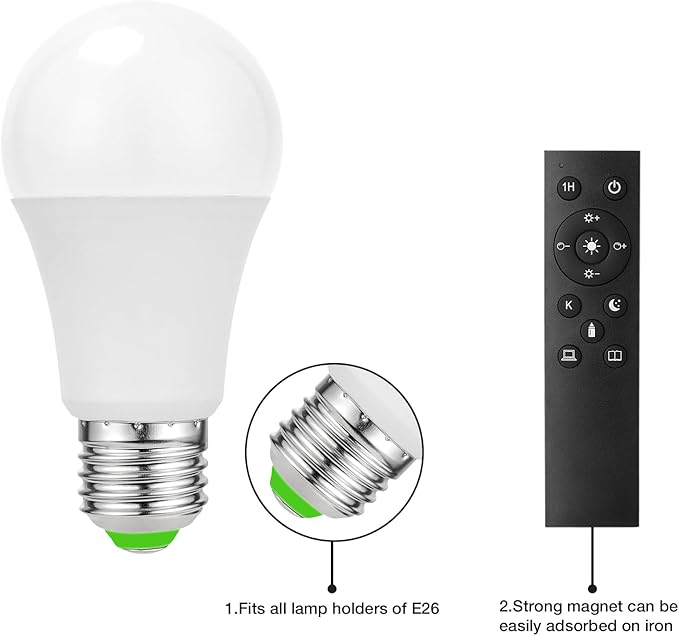 Ambimall 9W LED Light Bulbs with Remote Control, Stepless Dimmable 3000K-6000K,E26 Base - LeafyLoom