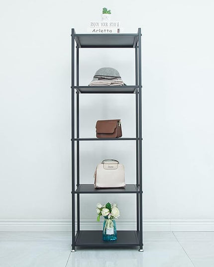 Display Shelf, 5-Tier Shelf Stand, Black Metal Thin Narrow Tall Large Corner Shelf Bookshelf Freestanding for Bedroom Shop Commercial Retail Storage(19.7x15.7x63)… - LeafyLoom
