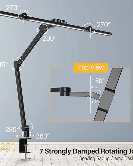 Micomlan Led Desk Lamp with Clamp, Architect Desk Lamp for Home Office with Atmosphere Lighting, 24W Ultra Bright Auto Dimming Desk Light Stepless Dimming and Tempering LED Table Light - LeafyLoom