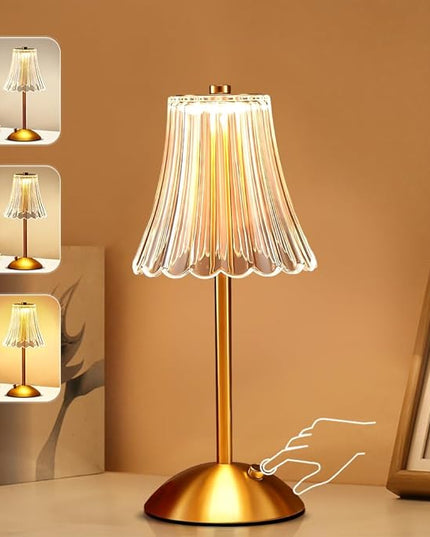 Portable Crystal Table Lamp,Cordless Metal Vintage Desk Lamp,3 Color Touch Control Rechargeable Lamp,3-Levels Brightness Room Decor Desk Lamp,Living Room,Kitchen,Dining Room Lamp (Gold-3) - LeafyLoom