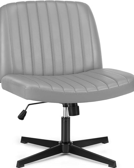 OLIXIS Cross Legged Armless Wide Adjustable Swivel Padded Home Office Desk Chair, Silver - LeafyLoom