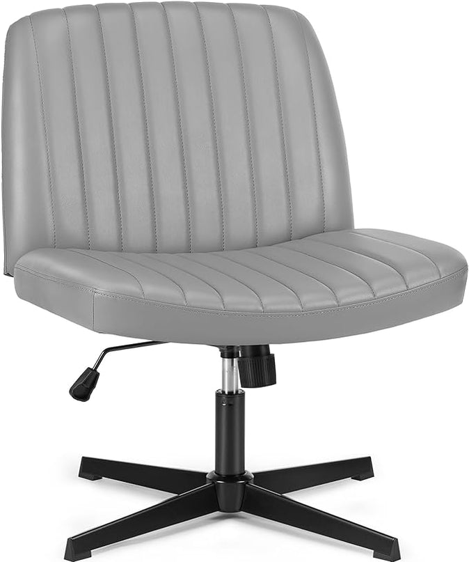OLIXIS Cross Legged Armless Wide Adjustable Swivel Padded Home Office Desk Chair, Silver - LeafyLoom
