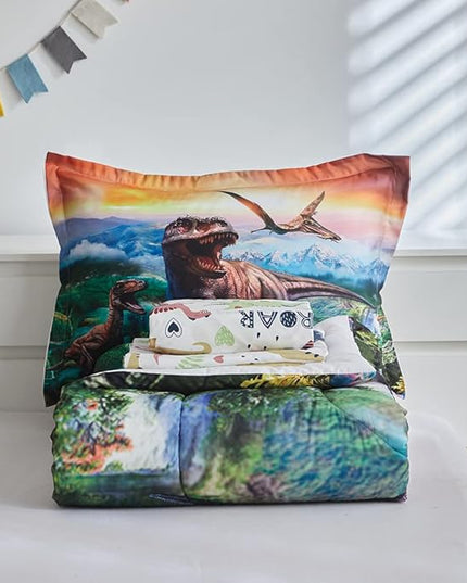 ADASMILE A & S Dinosaur Comforter Set Twin for Boys Dinosaur Twin Bedding Set for Kids 6 Pieces Dinosaur Comforter Set with Sheets Bed in A Bag T-Rex Dinosaur Comforter and Sheets Set for Home Decor - LeafyLoom