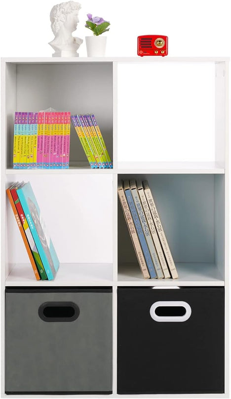PATHIRA US Wooden Storage Bookcase 6-Cube, Fits 11 Inch Storage Bin, Modular Bookshelf Square Cabinet Organizer, Display Cube Shelves Compartments, White - LeafyLoom